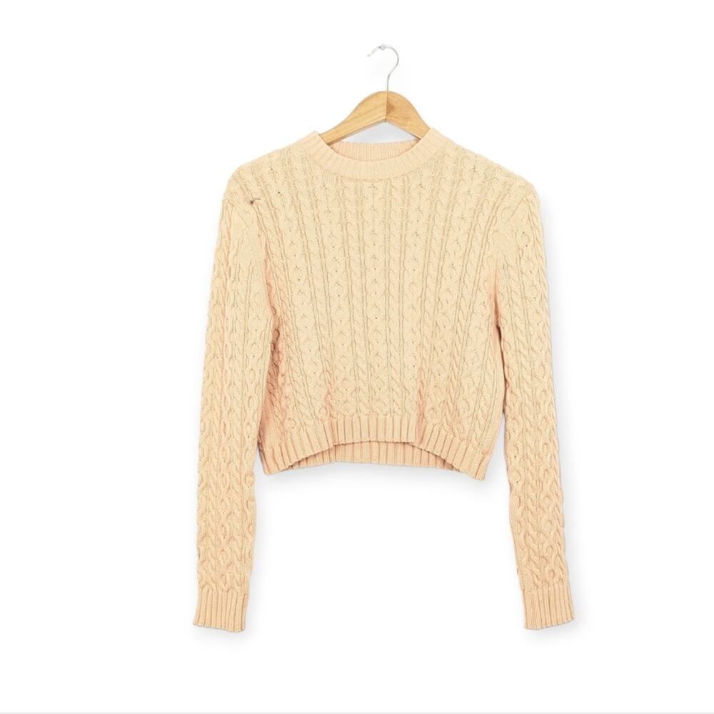 NWT WAYF Cream Cropped Cable Knit Long Sleeve Sweater